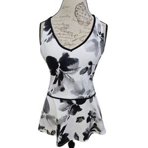 Rickis Peplum Blouse Top, White with Floral Details, Size Small, V-Neck, NWOT